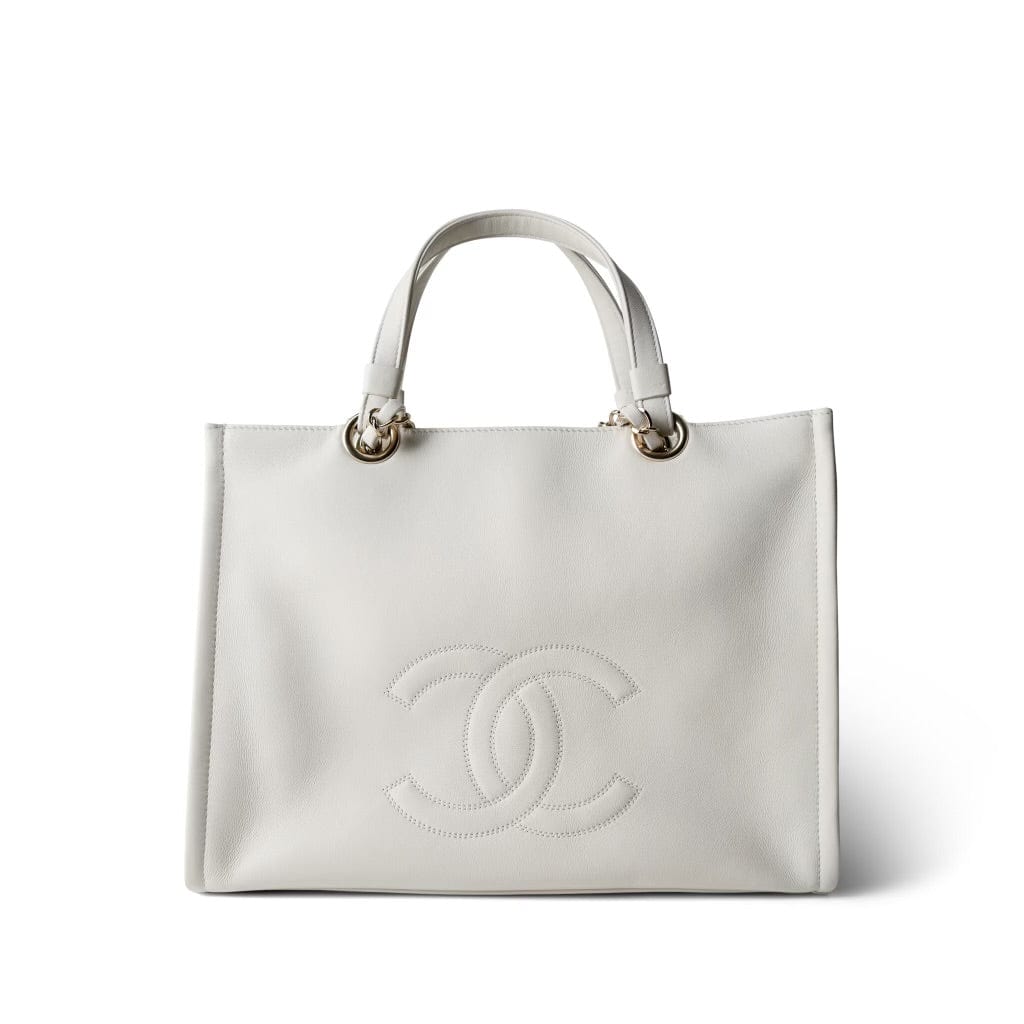 CHANEL Handbag White Chanel 22P Small White Zipped Shopping Bag - Redeluxe