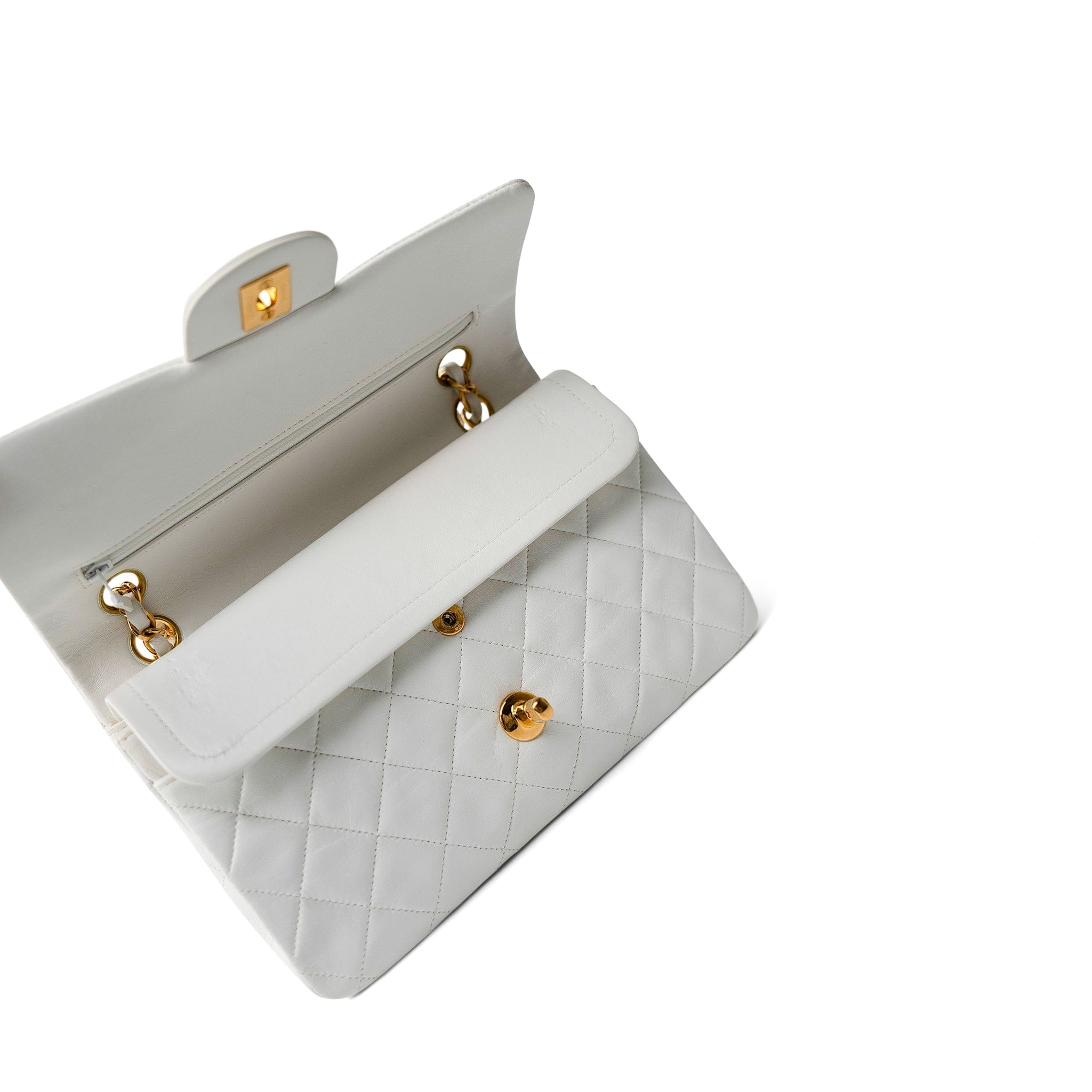 CHANEL Handbag White / Classic flap Vintage White Lambskin Quilted Classic Flap Small Gold Hardware - Redeluxe