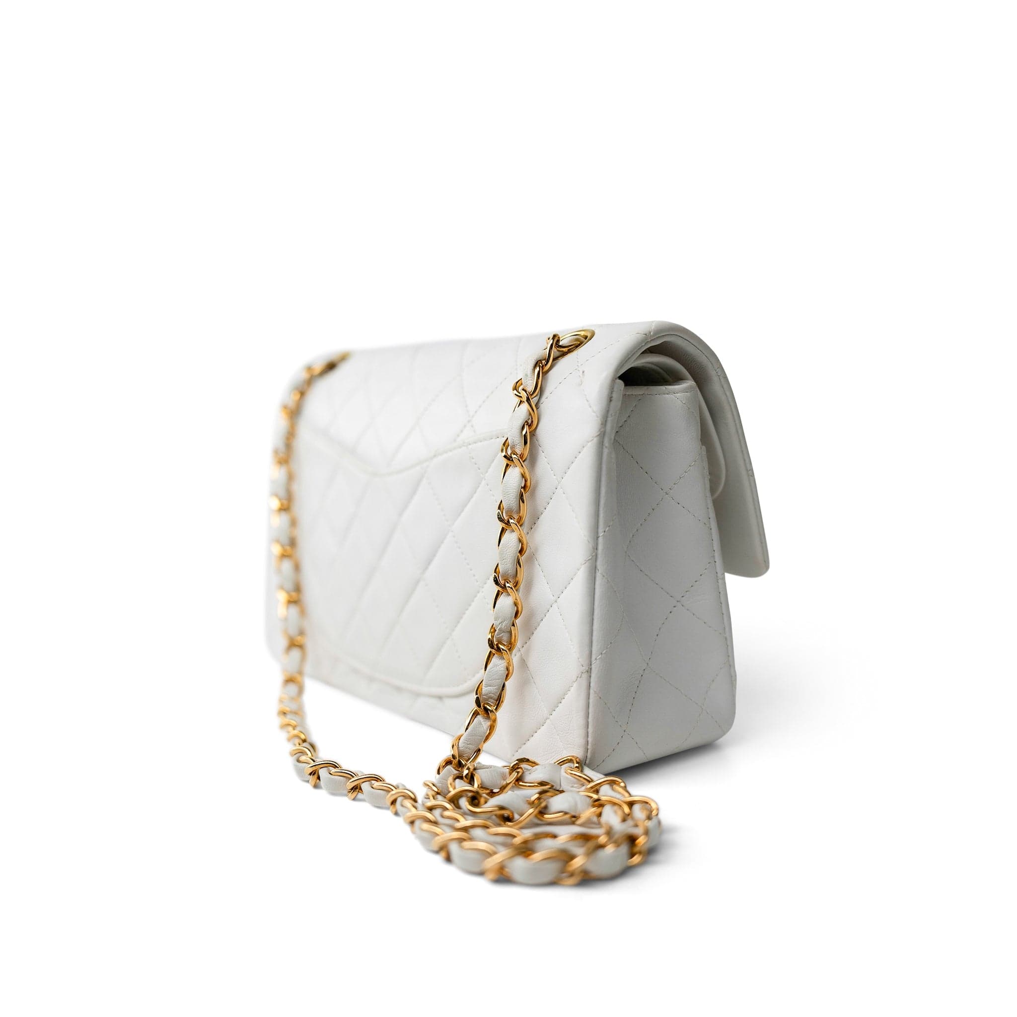 CHANEL Handbag White / Classic flap Vintage White Lambskin Quilted Classic Flap Small Gold Hardware - Redeluxe