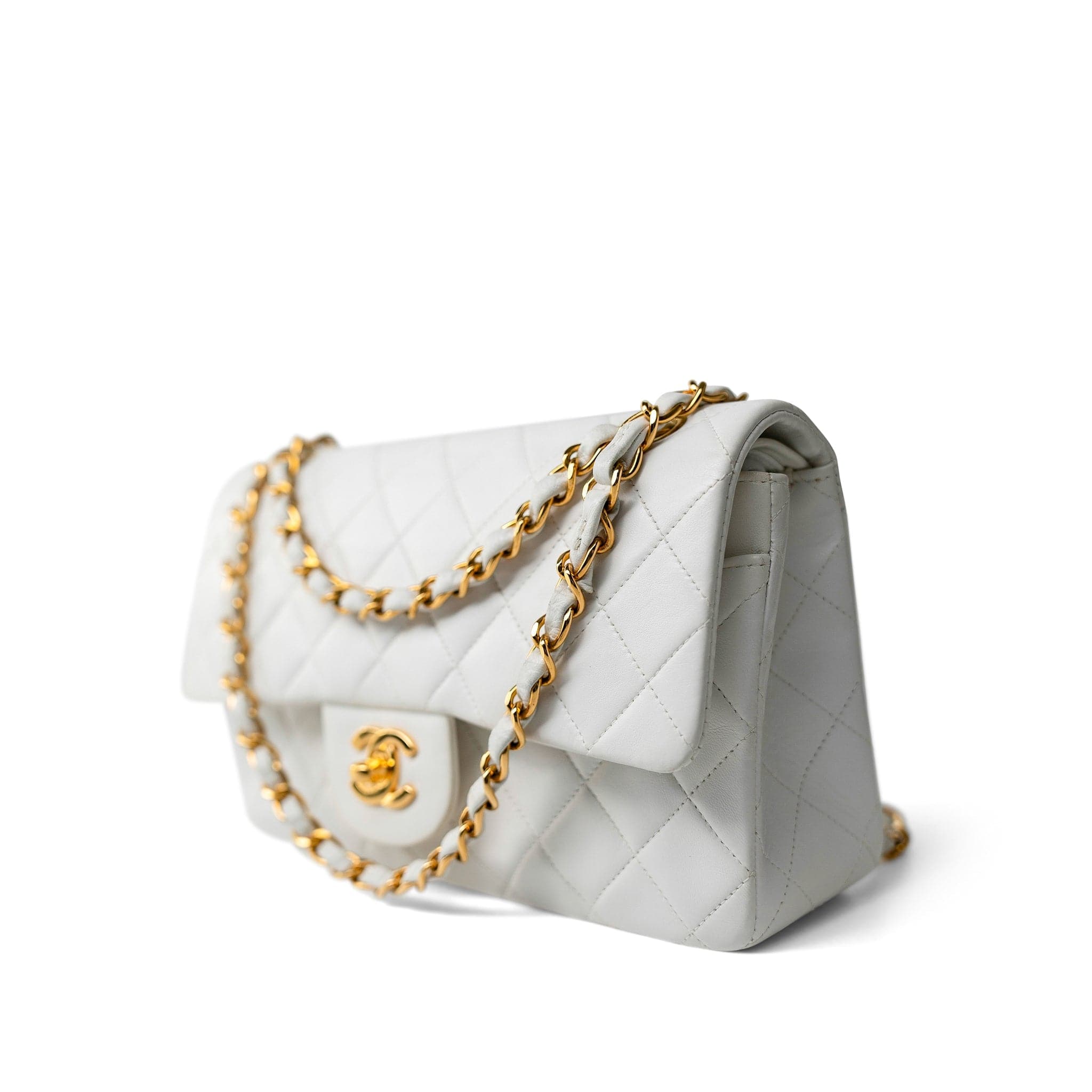 CHANEL Handbag White / Classic flap Vintage White Lambskin Quilted Classic Flap Small Gold Hardware - Redeluxe