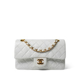 CHANEL Handbag White / Classic flap Vintage White Lambskin Quilted Classic Flap Small Gold Hardware - Redeluxe