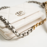 CHANEL Handbag White Lambskin Quilted 19 Wallet on Chain (WOC) - Redeluxe