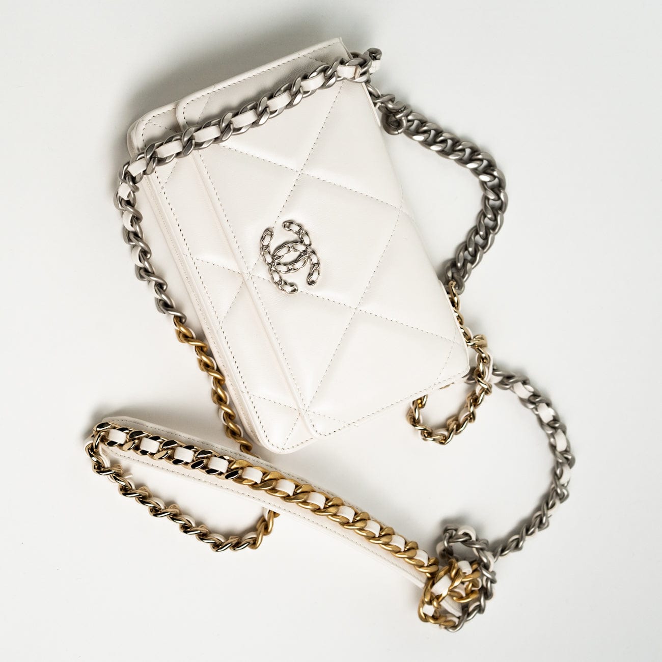 CHANEL Handbag White Lambskin Quilted 19 Wallet on Chain (WOC) - Redeluxe