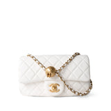 CHANEL Handbag White / Seasonal 21B White Lambskin Quilted Mini Rectangular Pearl Crush Antique Gold Hardware - Redeluxe