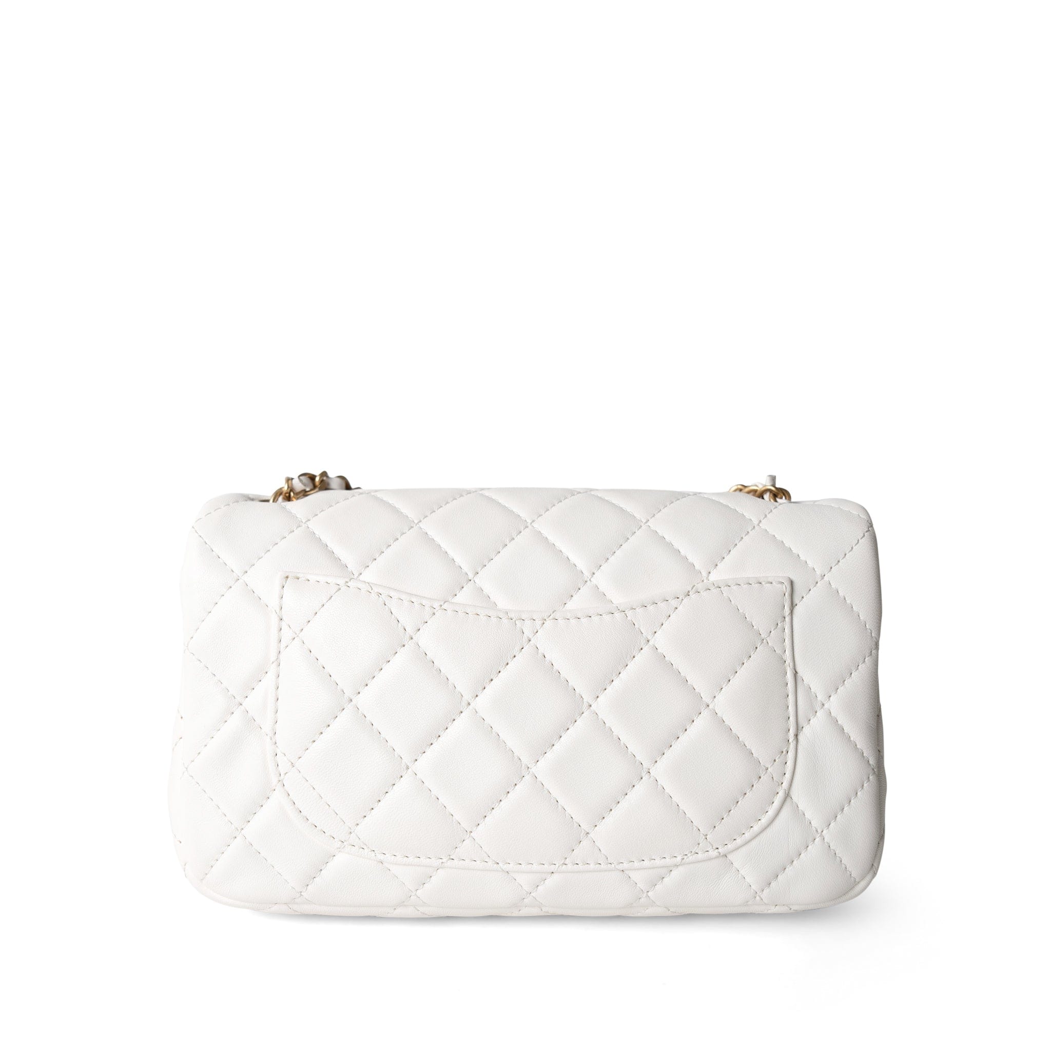 CHANEL Handbag White / Seasonal 21B White Lambskin Quilted Mini Rectangular Pearl Crush Antique Gold Hardware - Redeluxe