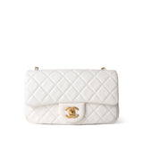 CHANEL Handbag White / Seasonal 21B White Lambskin Quilted Mini Rectangular Pearl Crush Antique Gold Hardware - Redeluxe