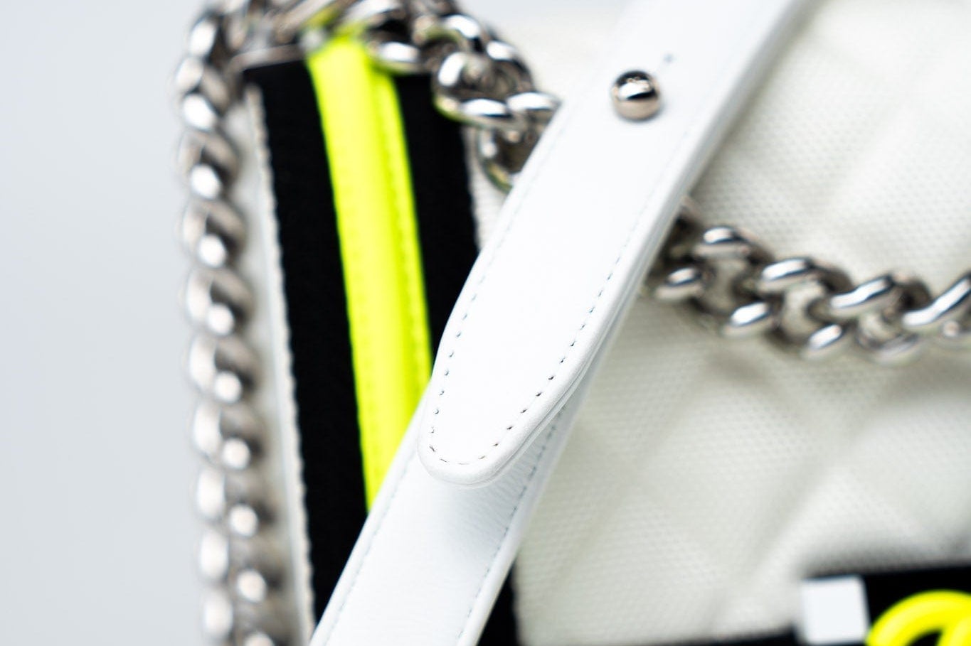 CHANEL Handbag White Small Fluo Boy Flap Nylon Quilted White Black Yellow - Redeluxe