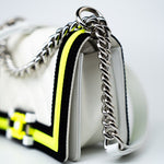 CHANEL Handbag White Small Fluo Boy Flap Nylon Quilted White Black Yellow - Redeluxe