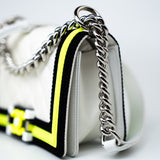 CHANEL Handbag White Small Fluo Boy Flap Nylon Quilted White Black Yellow - Redeluxe