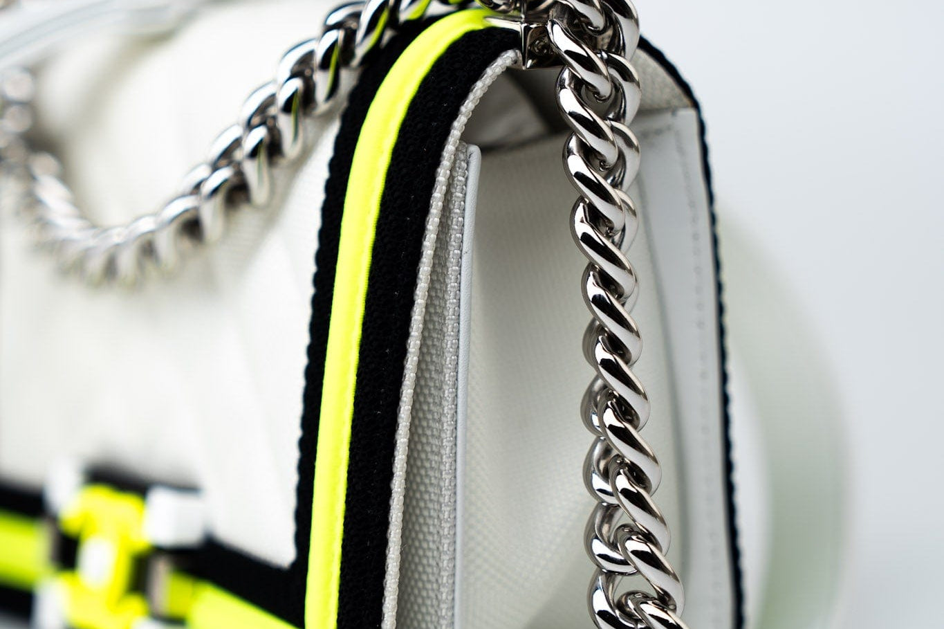 CHANEL Handbag White Small Fluo Boy Flap Nylon Quilted White Black Yellow - Redeluxe