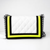 CHANEL Handbag White Small Fluo Boy Flap Nylon Quilted White Black Yellow - Redeluxe