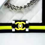 CHANEL Handbag White Small Fluo Boy Flap Nylon Quilted White Black Yellow - Redeluxe