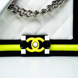 CHANEL Handbag White Small Fluo Boy Flap Nylon Quilted White Black Yellow - Redeluxe