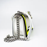 CHANEL Handbag White Small Fluo Boy Flap Nylon Quilted White Black Yellow - Redeluxe