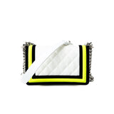 CHANEL Handbag White Small Fluo Boy Flap Nylon Quilted White Black Yellow - Redeluxe