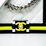 CHANEL Handbag White Small Fluo Boy Flap Nylon Quilted White Black Yellow - Redeluxe