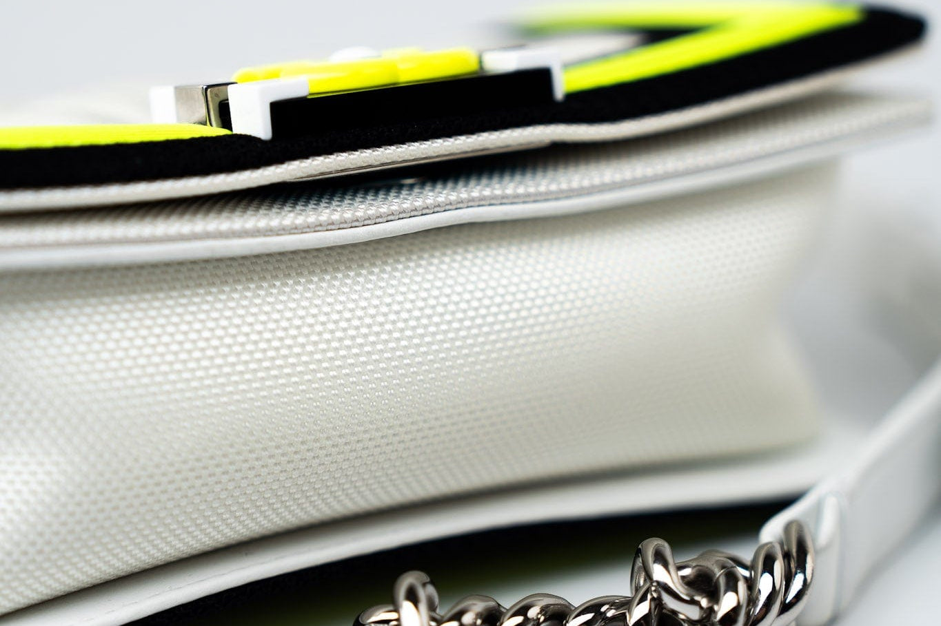 CHANEL Handbag White Small Fluo Boy Flap Nylon Quilted White Black Yellow - Redeluxe