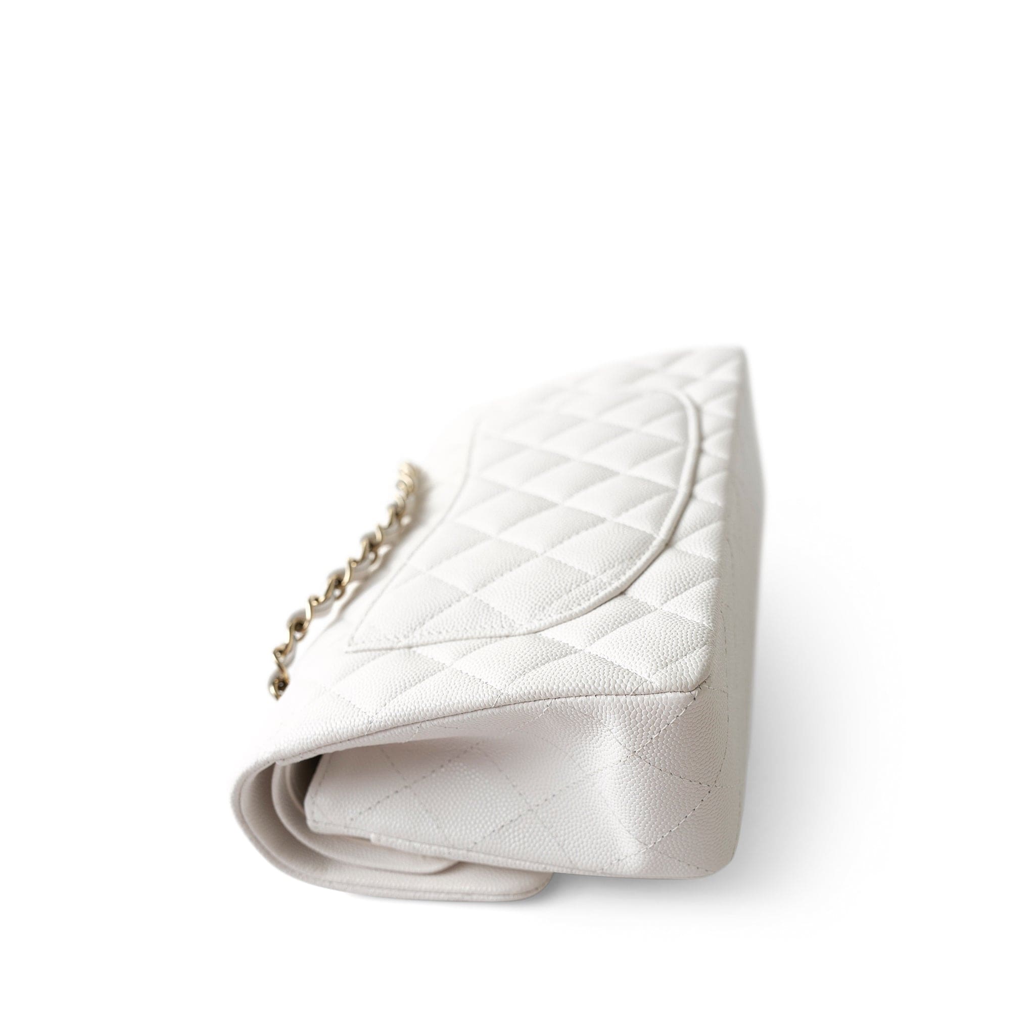 CHANEL Handbag White White Caviar Quilted Classic Flap Small Light Gold Hardware - Redeluxe