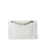 CHANEL Handbag White White Caviar Quilted Classic Flap Small Light Gold Hardware - Redeluxe