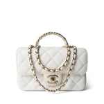 CHANEL Handbag White White Lambskin Quilted Crystal Top Handle Flap Light Gold Hardware - Redeluxe