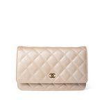 CHANEL Handbag WOC / Beige 12P Pearly Beige Caviar Quilted Wallet on Chain WOC - Redeluxe