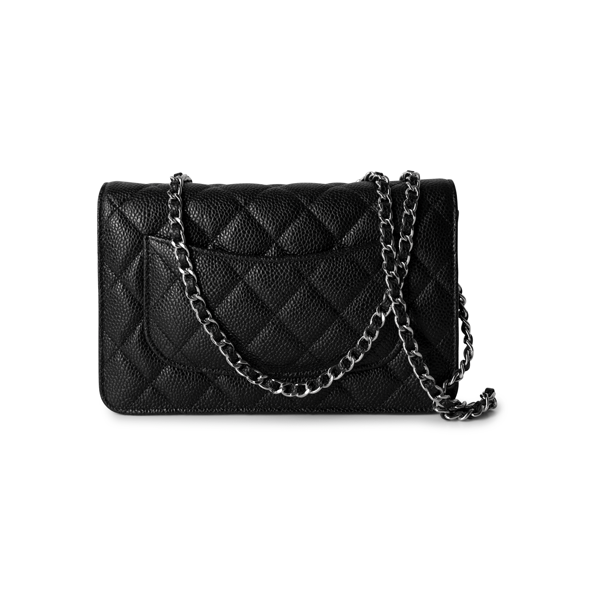 CHANEL Handbag WOC / Black Black Caviar Quilted Wallet on Chain Silver Hardware - Redeluxe