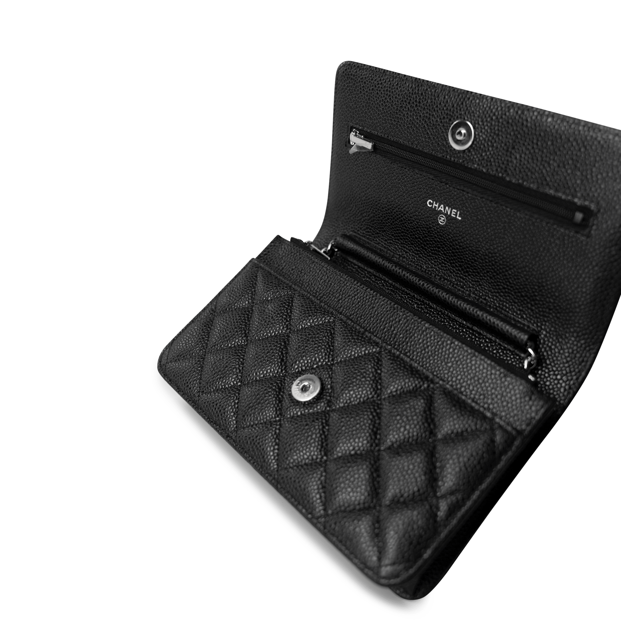 CHANEL Handbag WOC / Black Black Caviar Quilted Wallet on Chain Silver Hardware - Redeluxe