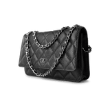 CHANEL Handbag WOC / Black Black Caviar Quilted Wallet on Chain Silver Hardware - Redeluxe