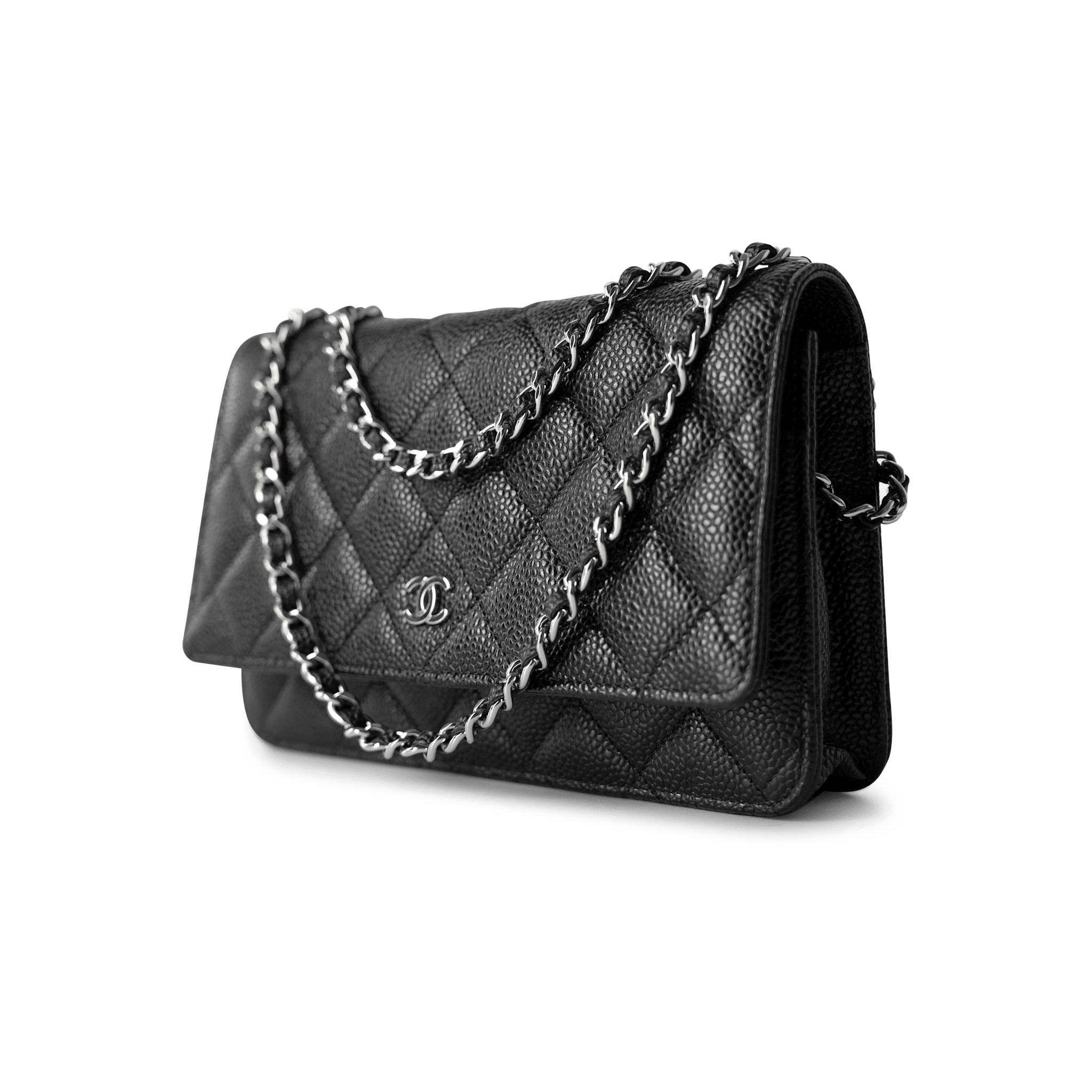 CHANEL Handbag WOC / Black Black Caviar Quilted Wallet on Chain Silver Hardware - Redeluxe