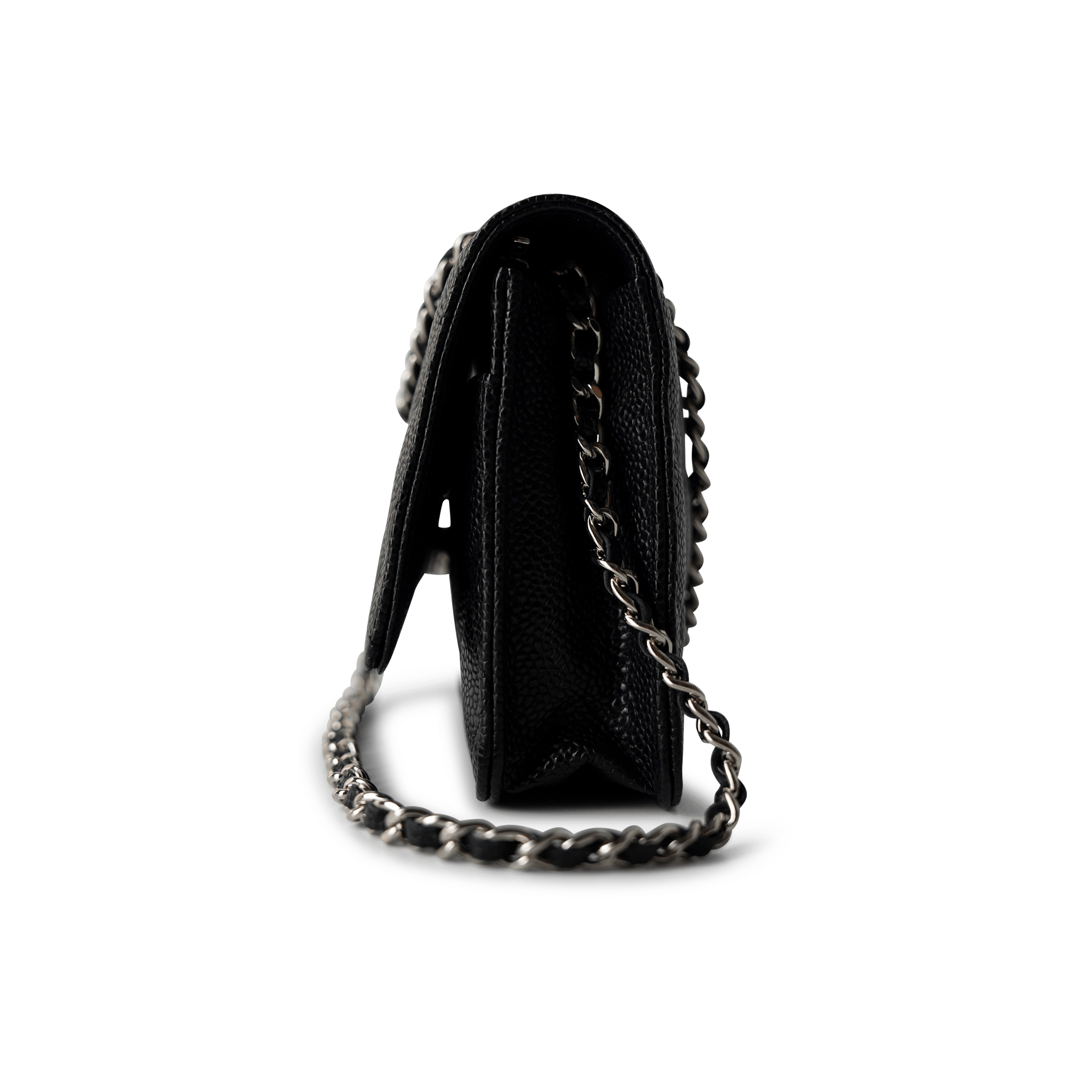 CHANEL Handbag WOC / Black Black Caviar Quilted Wallet on Chain Silver Hardware - Redeluxe