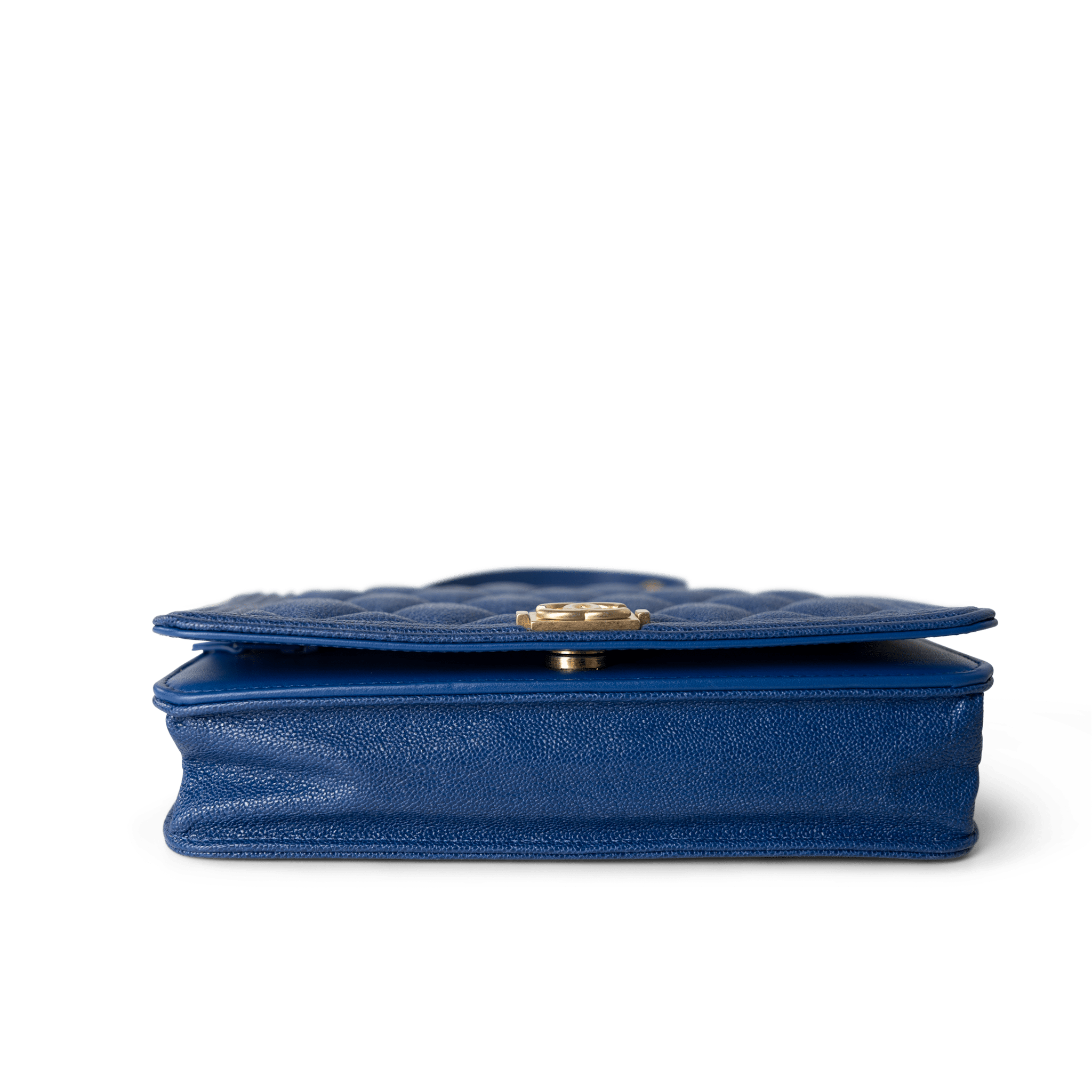 CHANEL Handbag WOC / Blue 19A Blue Caviar Quilted Boy Wallet On Chain WOC Antique Gold Hardware - Redeluxe