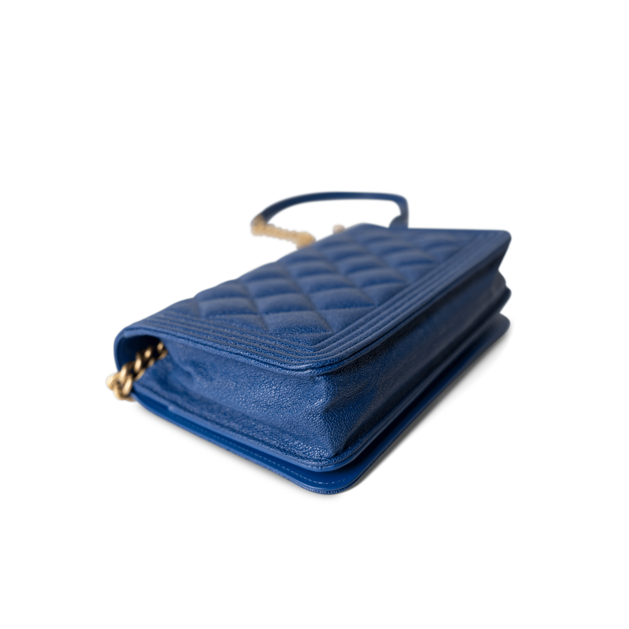 CHANEL Handbag WOC / Blue 19A Blue Caviar Quilted Boy Wallet On Chain WOC Antique Gold Hardware - Redeluxe