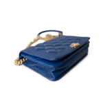 CHANEL Handbag WOC / Blue 19A Blue Caviar Quilted Boy Wallet On Chain WOC Antique Gold Hardware - Redeluxe