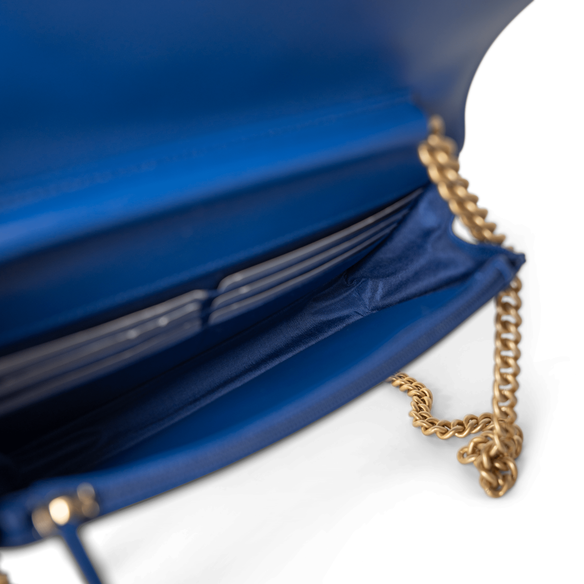 CHANEL Handbag WOC / Blue 19A Blue Caviar Quilted Boy Wallet On Chain WOC Antique Gold Hardware - Redeluxe