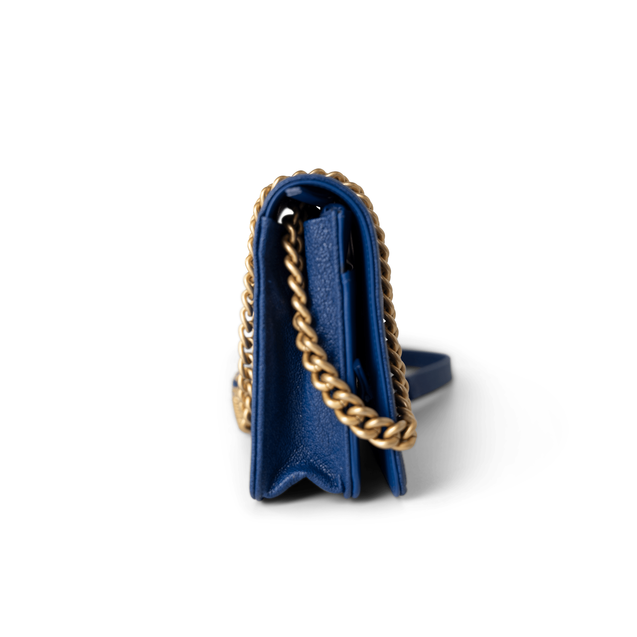 CHANEL Handbag WOC / Blue 19A Blue Caviar Quilted Boy Wallet On Chain WOC Antique Gold Hardware - Redeluxe