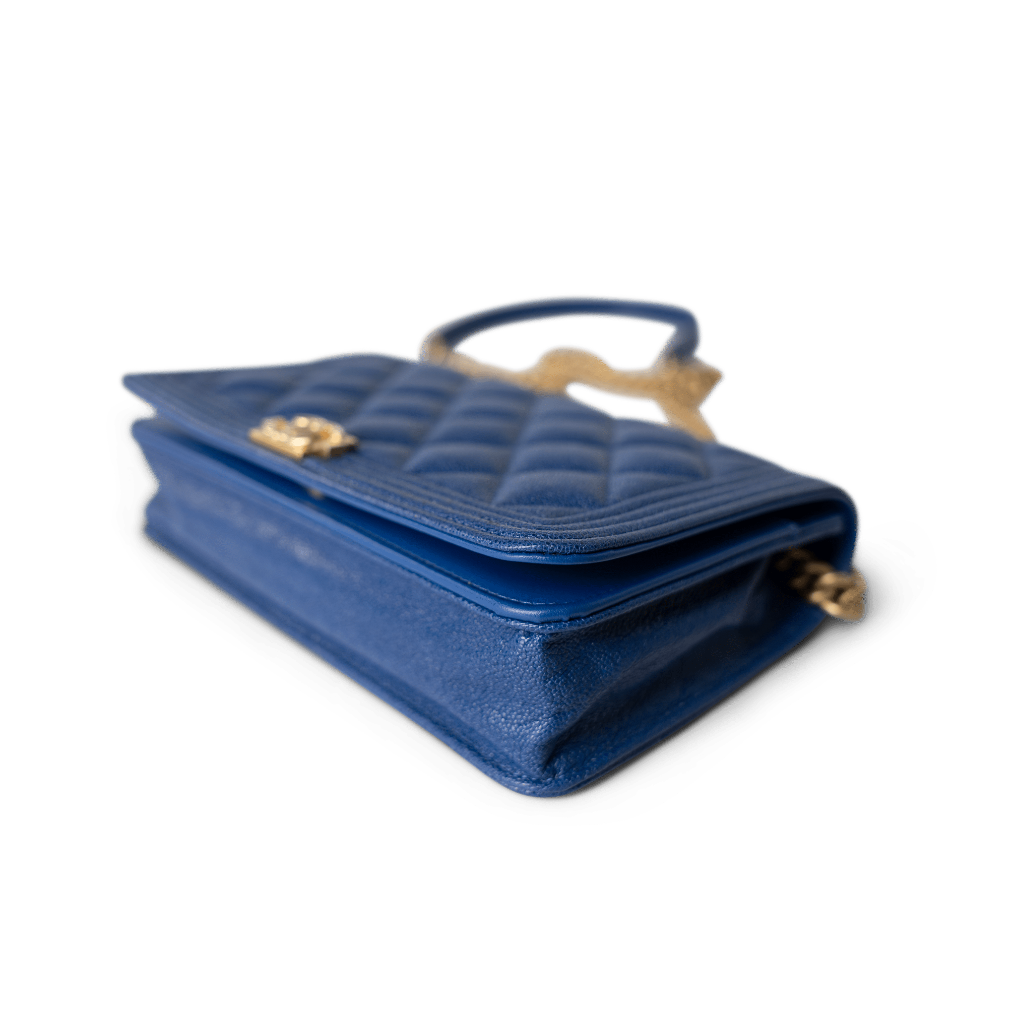 CHANEL Handbag WOC / Blue 19A Blue Caviar Quilted Boy Wallet On Chain WOC Antique Gold Hardware - Redeluxe