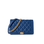 CHANEL Handbag WOC / Blue 19A Blue Caviar Quilted Boy Wallet On Chain WOC Antique Gold Hardware - Redeluxe