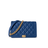 CHANEL Handbag WOC / Blue 19A Blue Caviar Quilted Boy Wallet On Chain WOC Antique Gold Hardware - Redeluxe