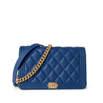 CHANEL Handbag WOC / Blue 19A Blue Caviar Quilted Boy Wallet On Chain WOC Antique Gold Hardware - Redeluxe