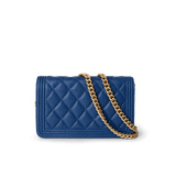 CHANEL Handbag WOC / Blue 19A Blue Caviar Quilted Boy Wallet On Chain WOC Antique Gold Hardware - Redeluxe