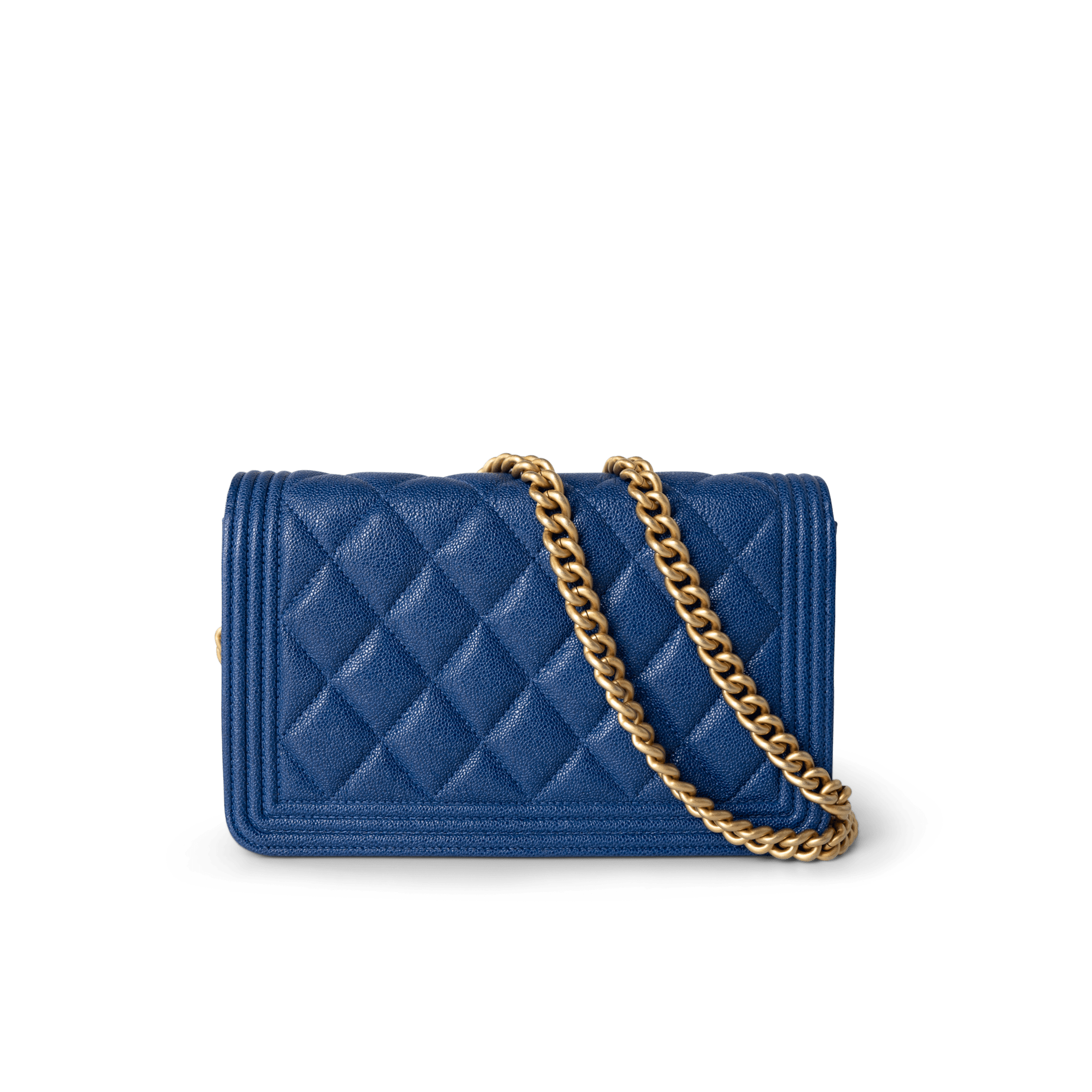 CHANEL Handbag WOC / Blue 19A Blue Caviar Quilted Boy Wallet On Chain WOC Antique Gold Hardware - Redeluxe