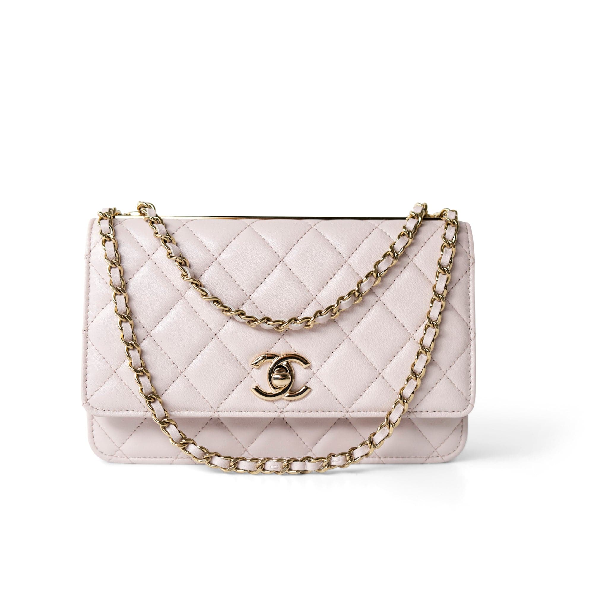 21B Light Purple Lambskin Quilted Trendy CC Wallet on Chain WOC