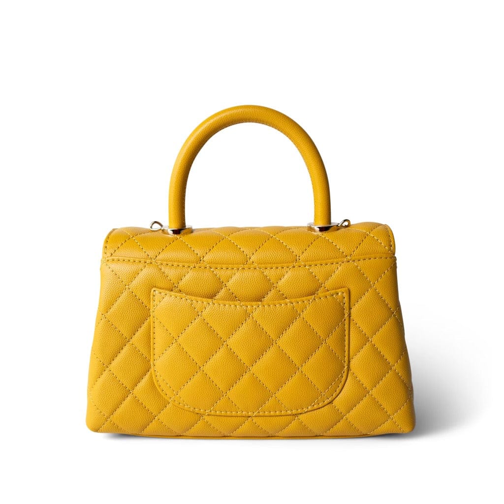 CHANEL Handbag Yellow 22A Yellow Caviar Quilted Coco Handle Small (Old Mini) Light Gold Hardware - Redeluxe