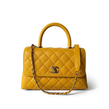 CHANEL Handbag Yellow 22A Yellow Caviar Quilted Coco Handle Small (Old Mini) Light Gold Hardware - Redeluxe