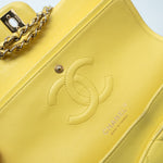 CHANEL Handbag Yellow Lambskin Quilted Double Classic Flap Medium Light Gold Hardware - Redeluxe