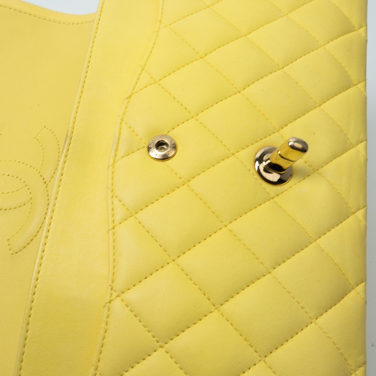 CHANEL Handbag Yellow Lambskin Quilted Double Classic Flap Medium Light Gold Hardware - Redeluxe
