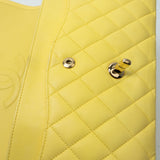 CHANEL Handbag Yellow Lambskin Quilted Double Classic Flap Medium Light Gold Hardware - Redeluxe