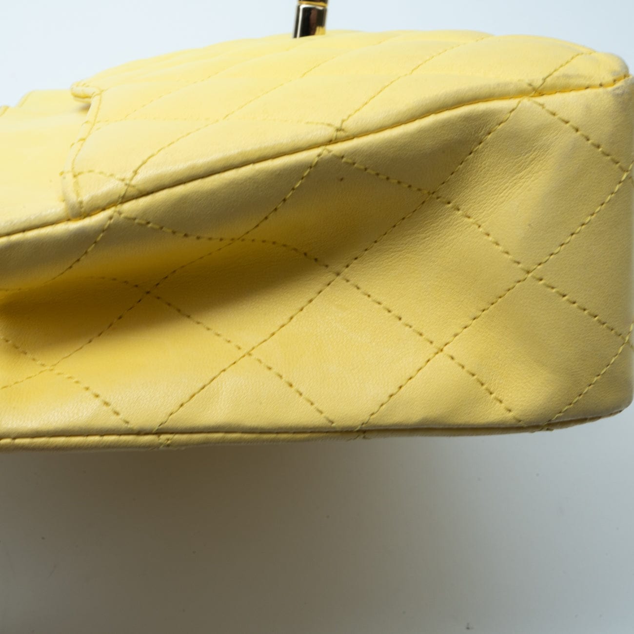 CHANEL Handbag Yellow Lambskin Quilted Double Classic Flap Medium Light Gold Hardware - Redeluxe