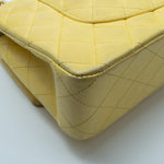 CHANEL Handbag Yellow Lambskin Quilted Double Classic Flap Medium Light Gold Hardware - Redeluxe