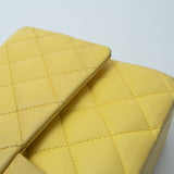 CHANEL Handbag Yellow Lambskin Quilted Double Classic Flap Medium Light Gold Hardware - Redeluxe